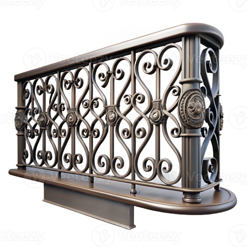 dramatic fascinating Balcony railing, wrought iron, intricate design with Transparent Background expertly shot png