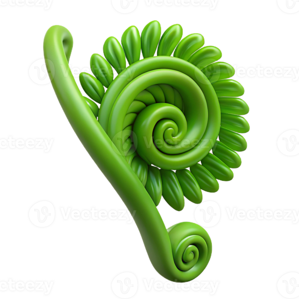 coveted coastal Green fern frond unfurling with Transparent Background expertly shot png