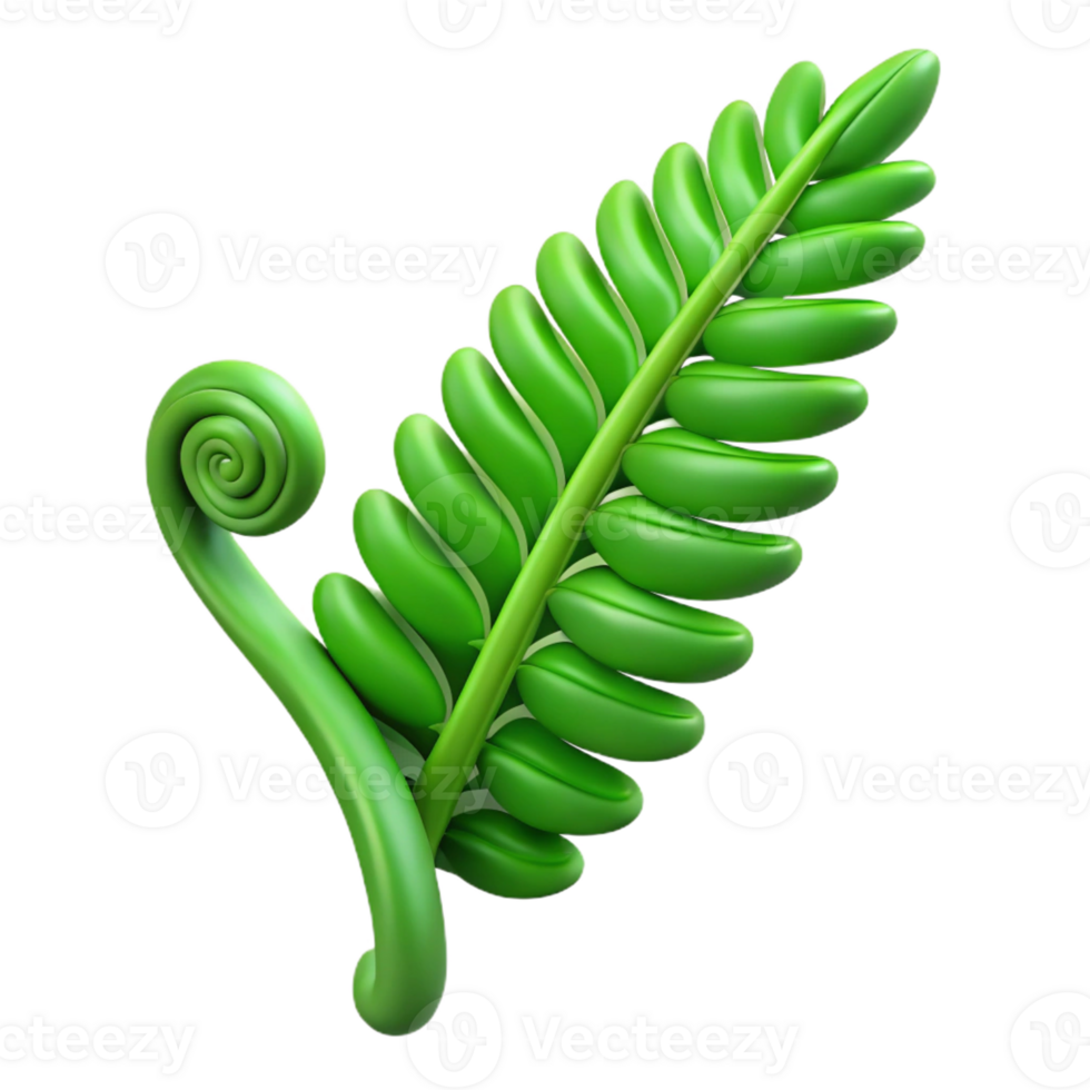 pristine energetic surreal Green fern frond unfurling with Transparent Background perfect clarity png