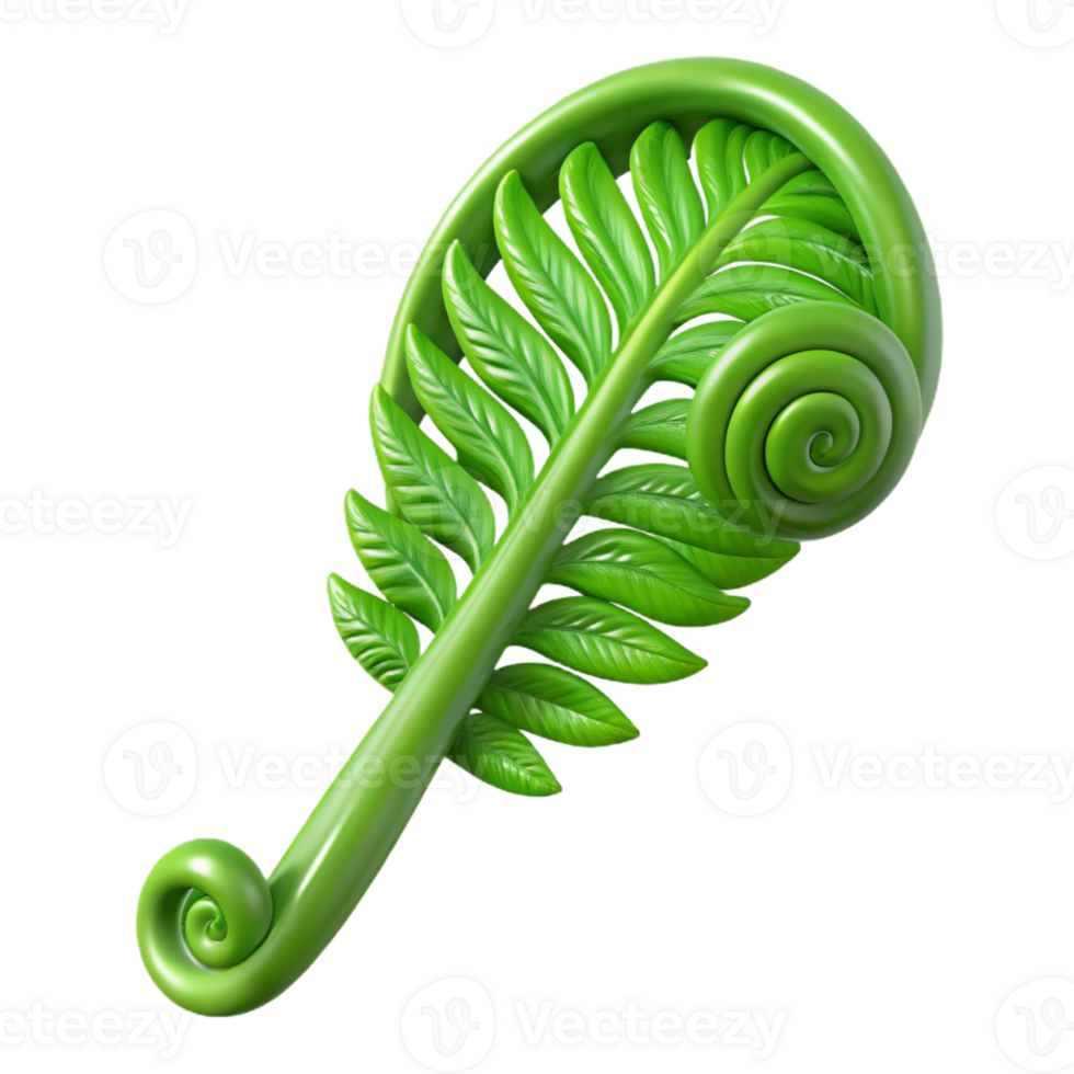 wonderful organic Green fern frond unfurling with Transparent Background refined png