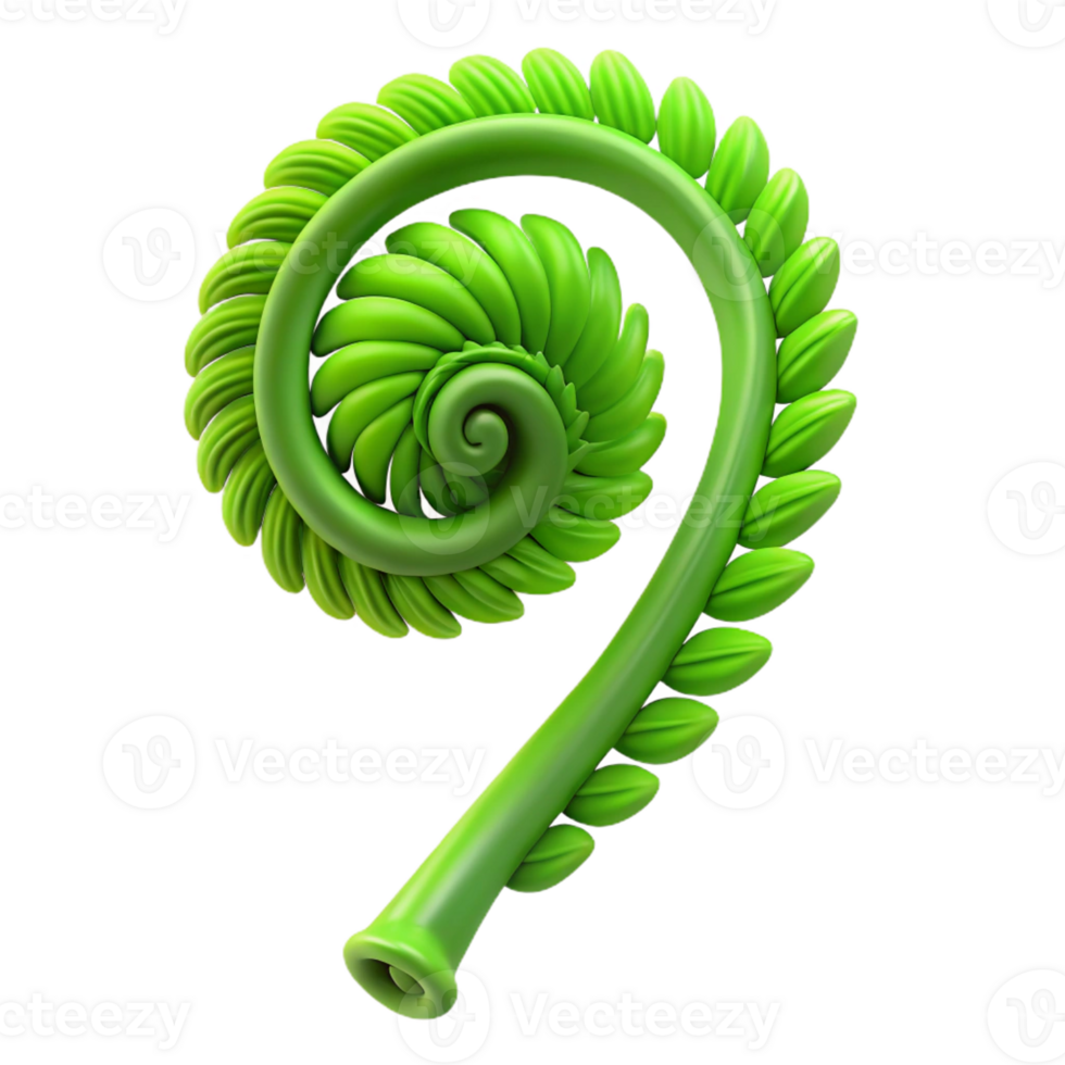 ethereal mesmerizing Green fern frond unfurling with Transparent Background 4K png