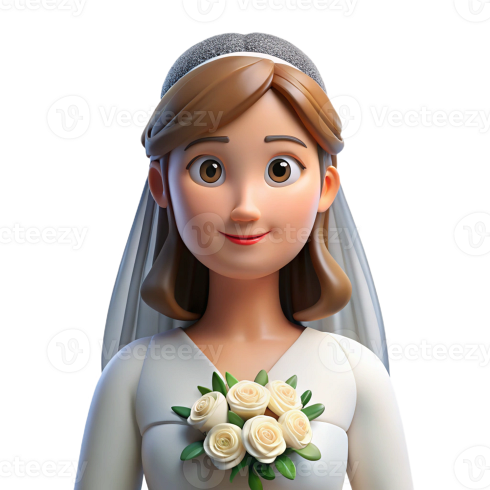 captivating artistic Bride with veil and bouquet, wedding portrait, with Transparent Background authentic png