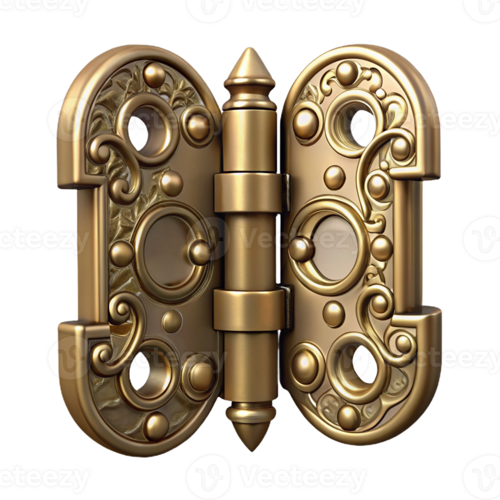 distinctive abstract Door hinge, antique brass, ornate design with Transparent Background authentic png