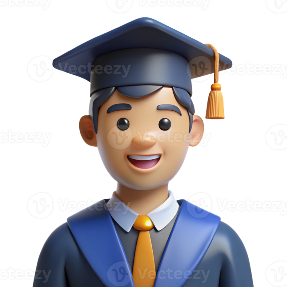 intense extraordinary Graduate wearing cap and gown, graduation portrait, with Transparent Background sharp png