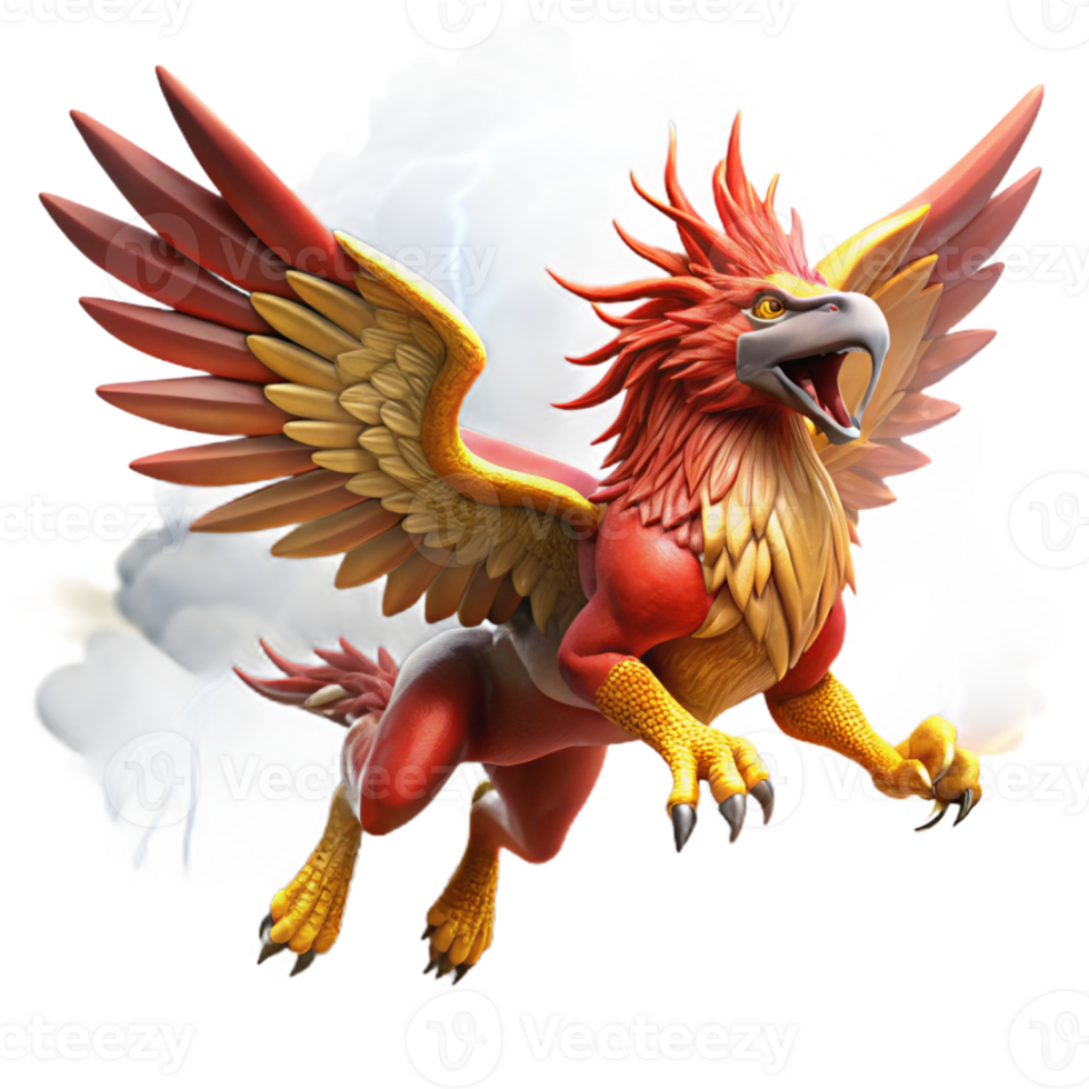 impressive modern A Fierce Griffin with Crimson Feathers 4K png