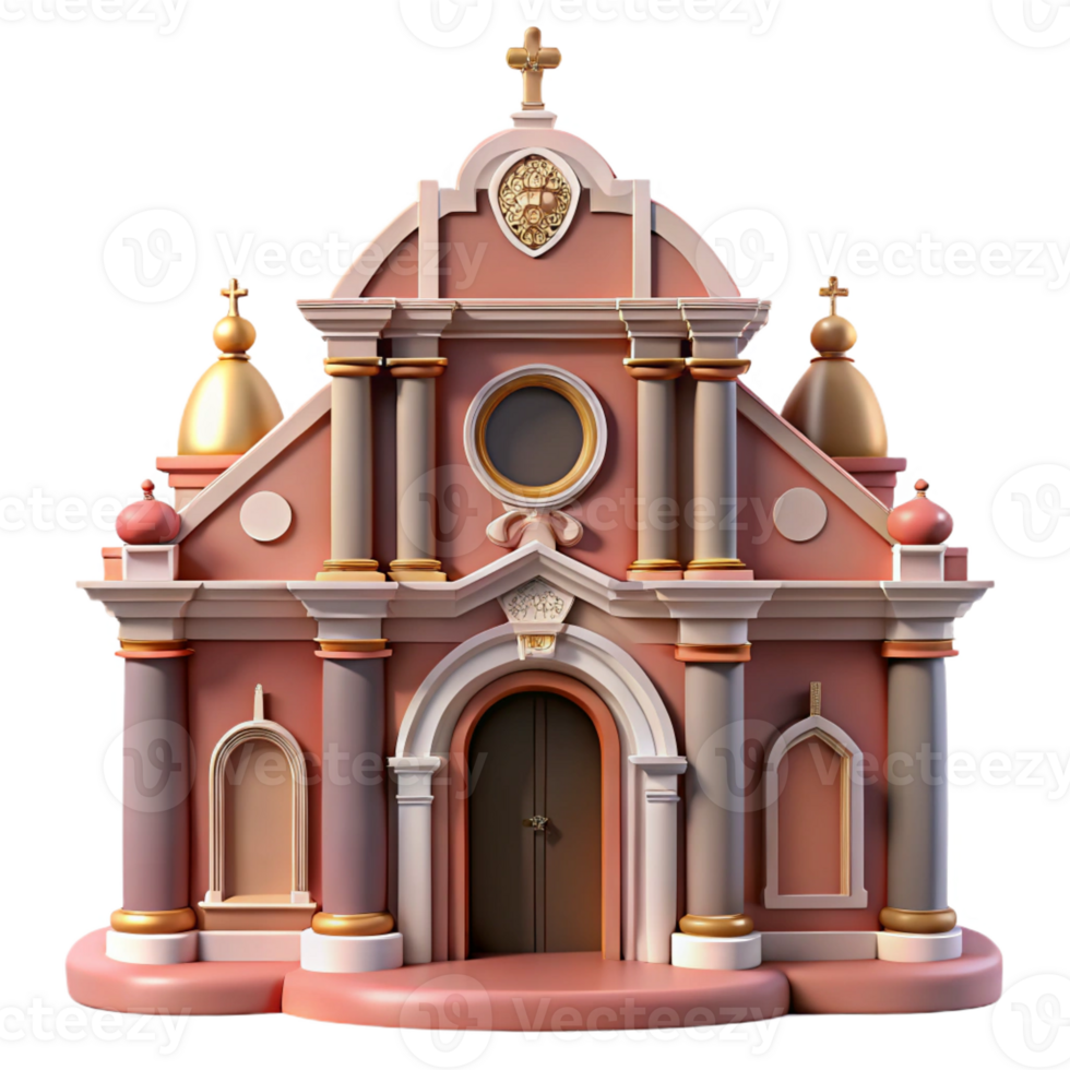 picturesque timeless Baroque church facade ornamentation, with Transparent Background png