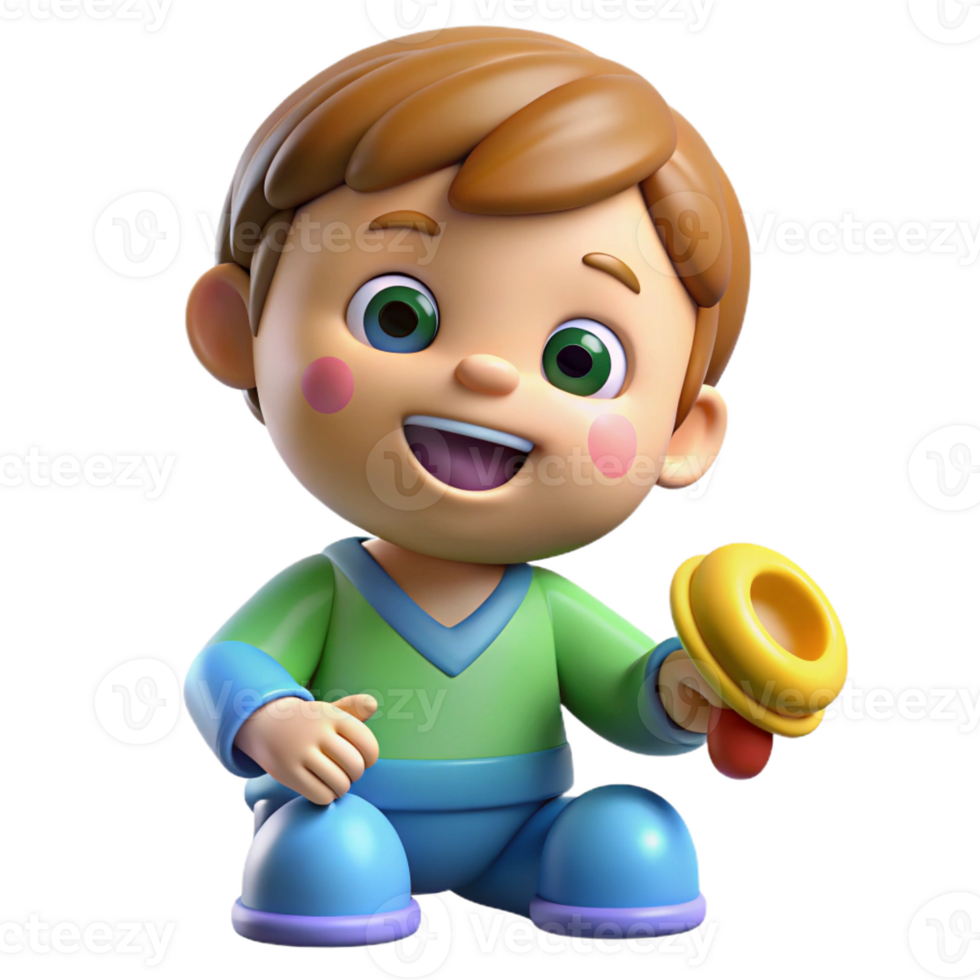 extraordinary joyful geometric Smiling toddler playing with toy, childhood portrait, with Transparent Background precision png