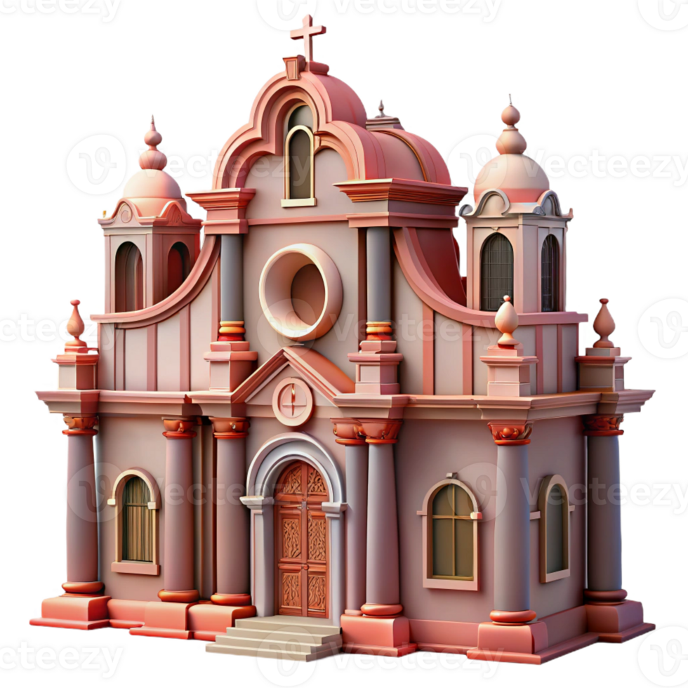 tranquil alluring Baroque church facade ornamentation, with Transparent Background 4K png