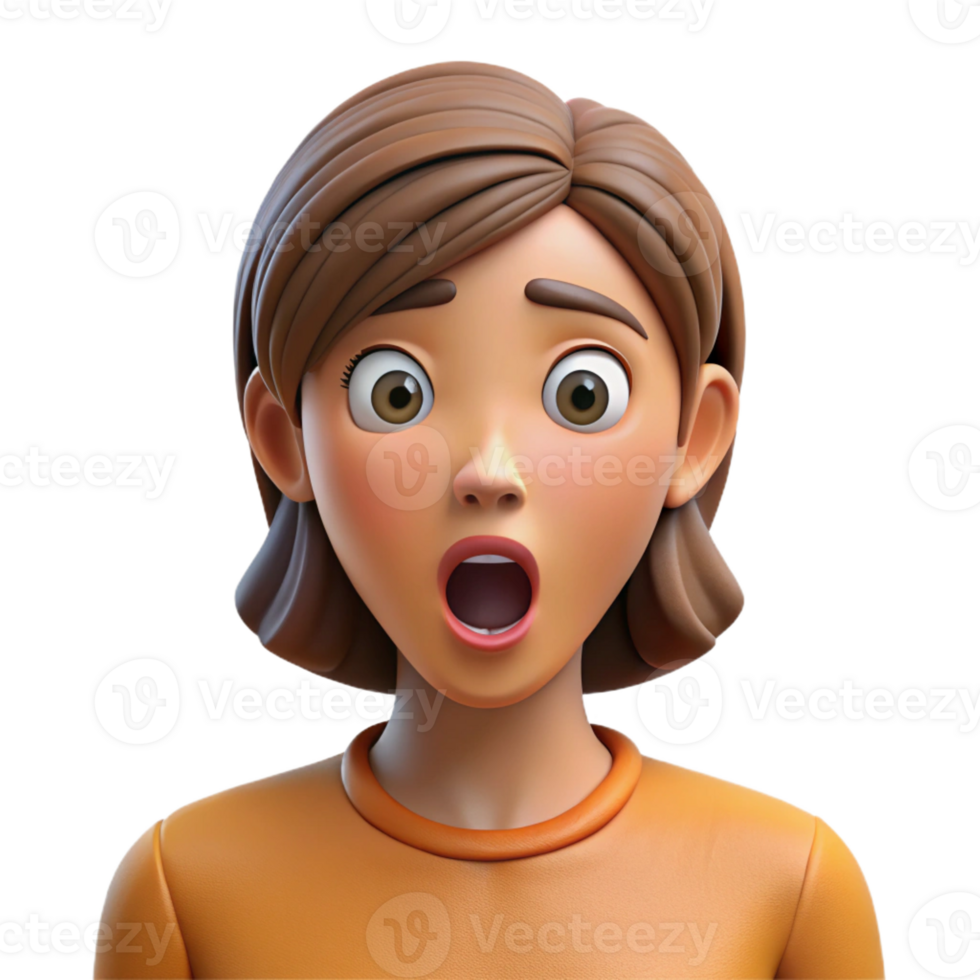 spectacular melancholic impressionist Surprised woman with wide eyes, shocked portrait, with Transparent Background luxury png
