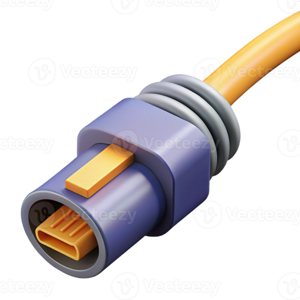 standout abstract Ultra-detailed, photorealistic professional render of a single, isolated fiber optic cable connector, isolated cutout with Transparent Background 8K png