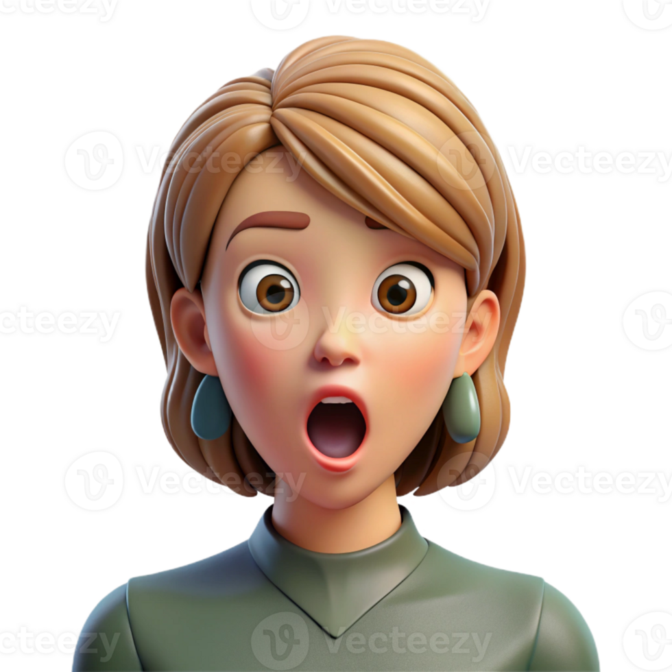 romantic fascinating Surprised woman with wide eyes, shocked portrait, with Transparent Background expertly shot png
