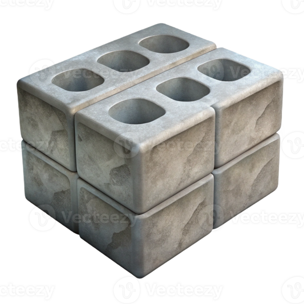 picturesque organic Concrete block, gray, construction material with Transparent Background detailed png