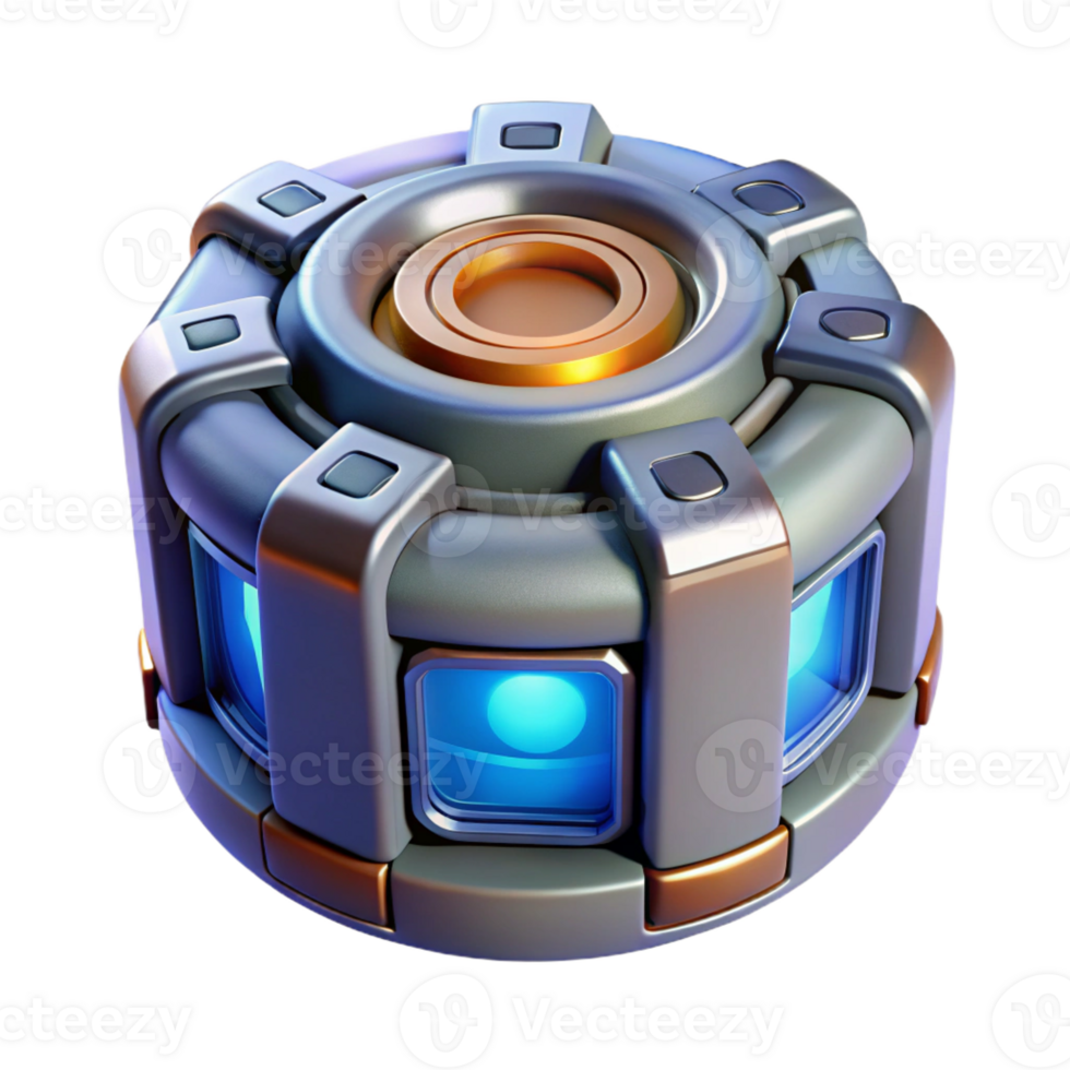 hypnotic classic Isolated cutout, concept art style render of a single, glowing, futuristic power core Hyper-specific details with Transparent Background handcrafted png