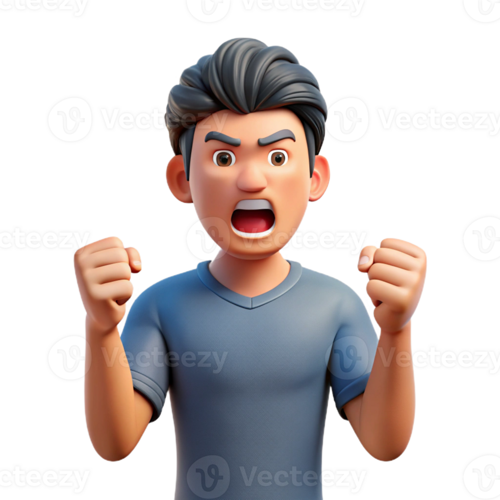peaceful wonderful Angry man clenching fists, frustration portrait, with Transparent Background refined png