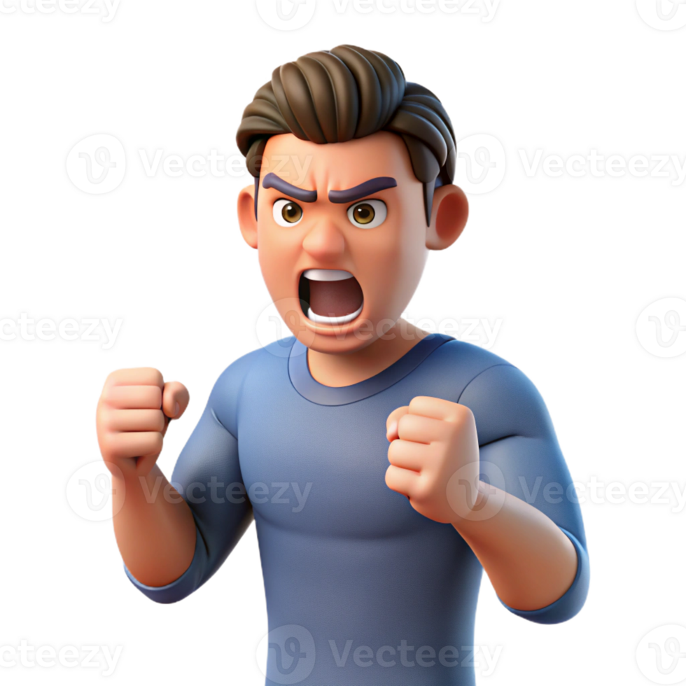 energetic dramatic Angry man clenching fists, frustration portrait, with Transparent Background top-tier png
