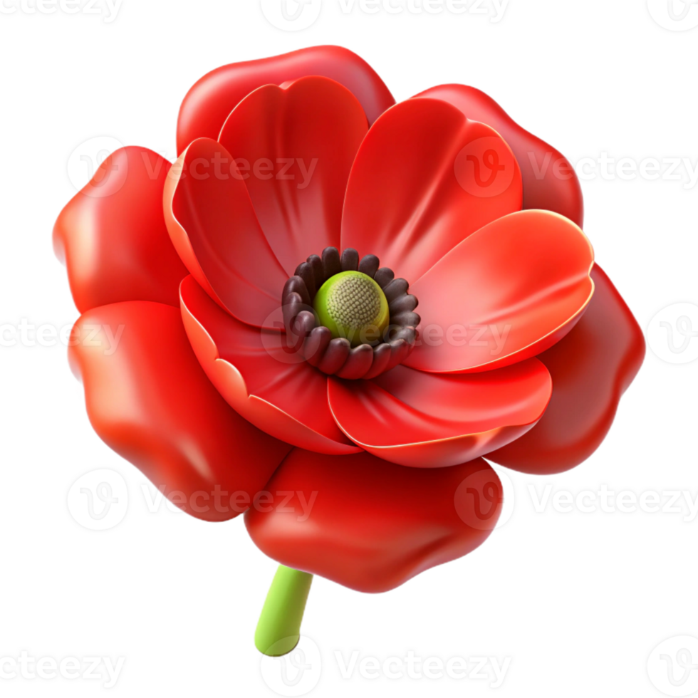 breathtaking reflective creative Red poppy flower in full bloom with Transparent Background high resolution png