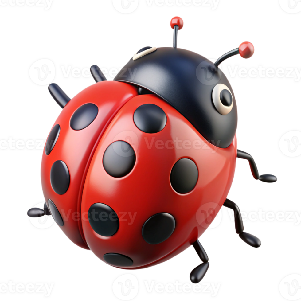whimsical pristine Isolated cutout of a hyper-specific, ultra-detailed single ladybug with black spots on red shell Professional render with Transparent Background high resolution png