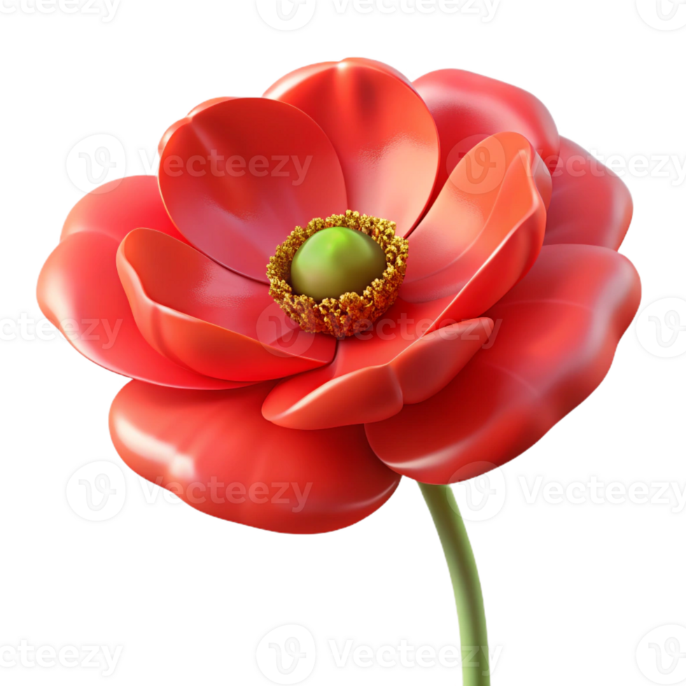 elegant romantic organic Red poppy flower in full bloom with Transparent Background studio quality png