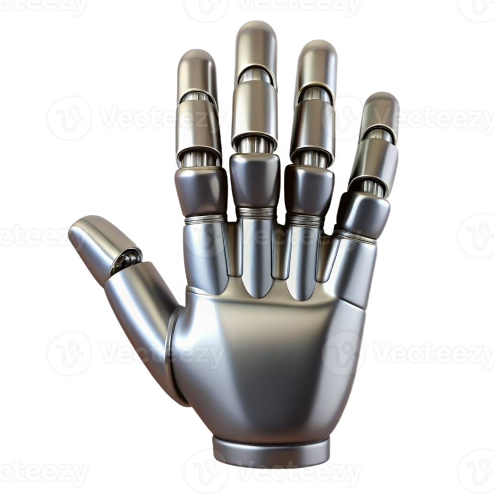exceptional geometric Photorealistic, hyper-specific render of a single, metallic, articulated robotic finger, isolated cutout Ultra-detailed texture with Transparent Background perfect clarity png