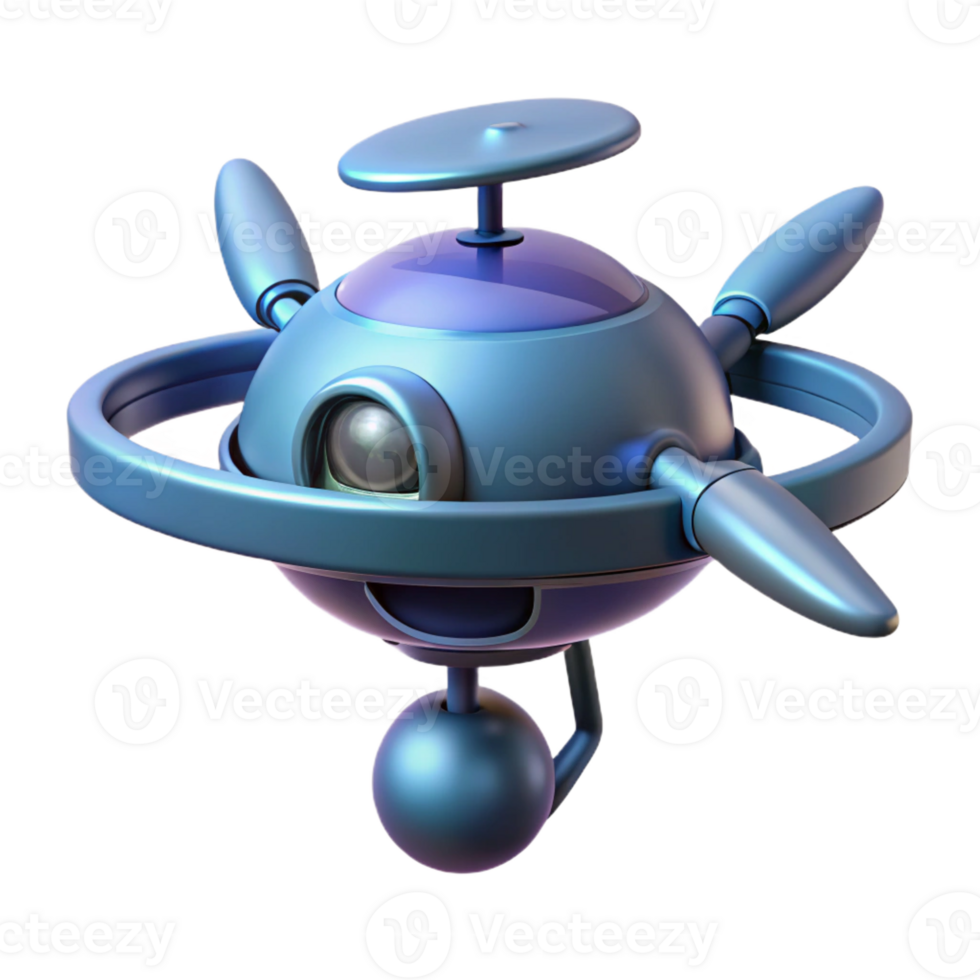 alluring bold art deco Isolated cutout, concept art style render of a single, levitating, futuristic security camera drone Hyper-specific design with Transparent Background artisan png