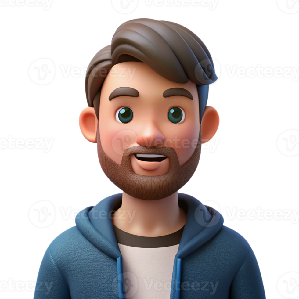 alluring dynamic surreal Young man with beard, hipster portrait, with Transparent Background fine detail png