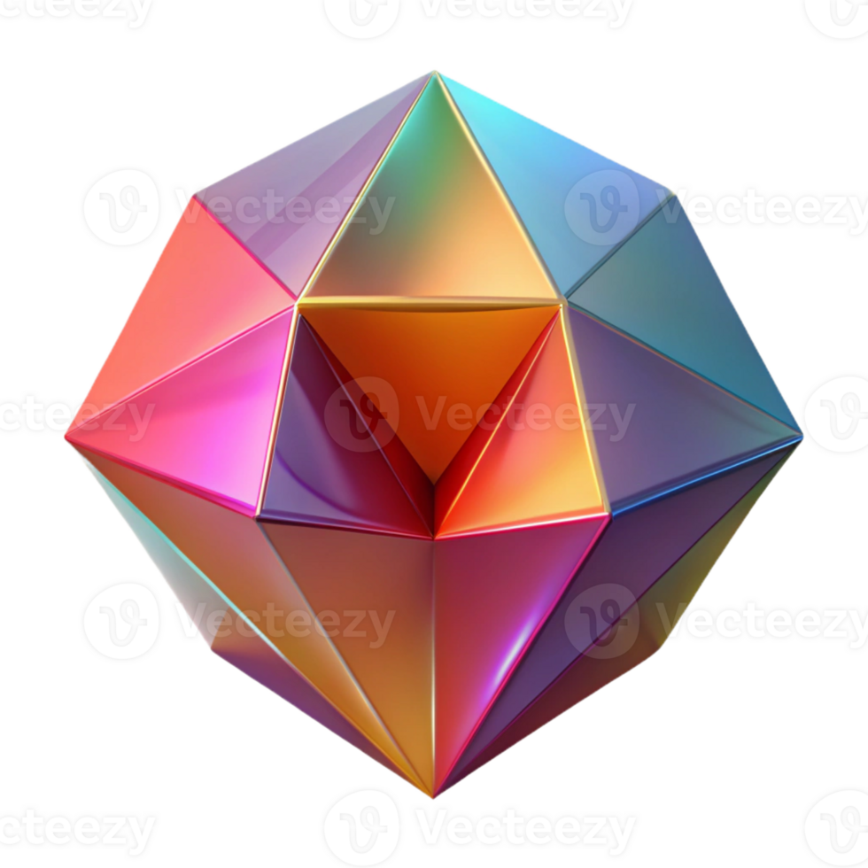 majestic surreal An abstract, geometric shape with multiple facets and vibrant colors with Transparent Background expertly shot png