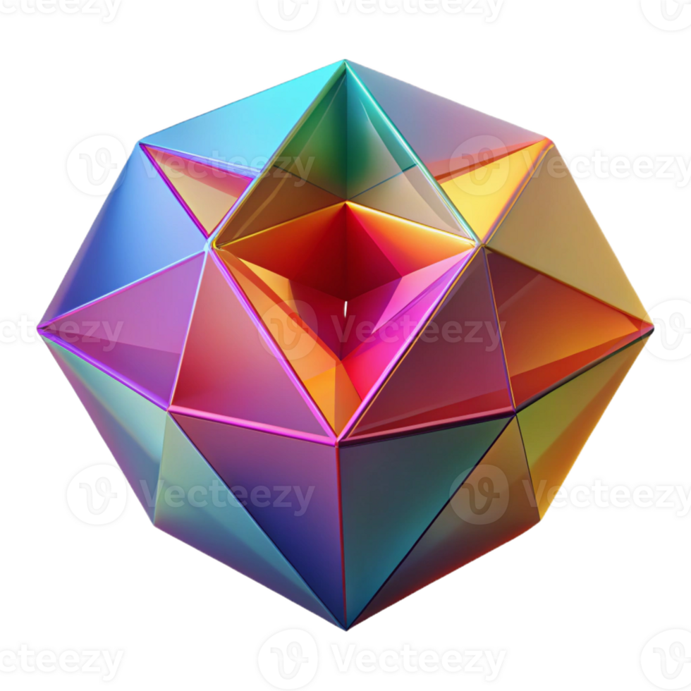 beautiful notable An abstract, geometric shape with multiple facets and vibrant colors with Transparent Background png