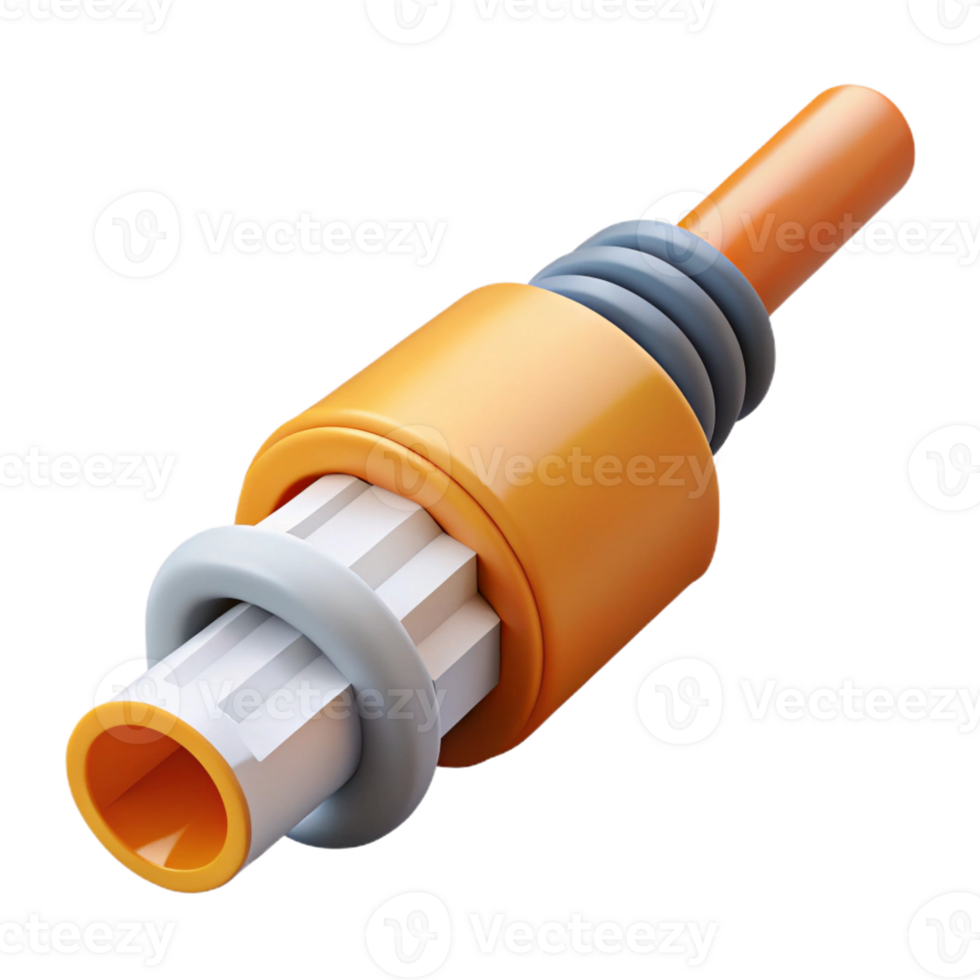 iconic classic Photorealistic, hyper-specific render of a single, intricate fiber optic cable connector, isolated cutout Ultra-detailed with Transparent Background gallery standard png