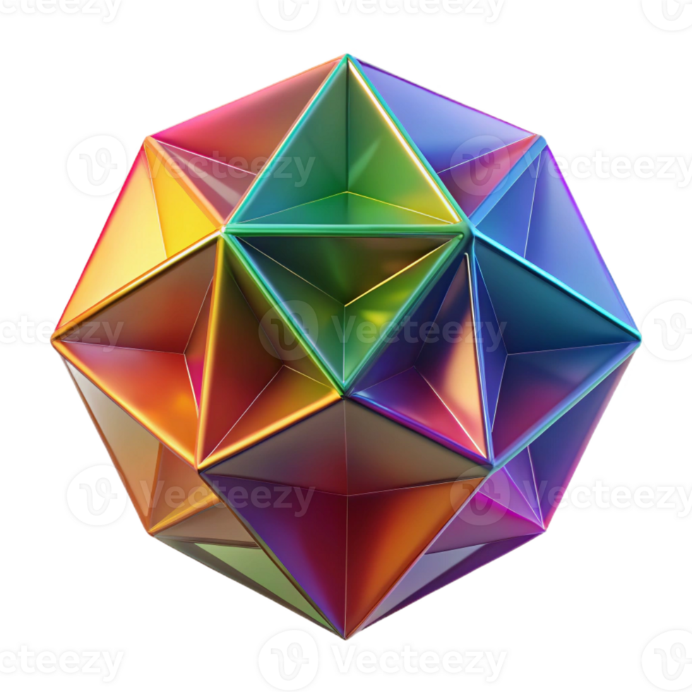 quintessential traditional An abstract, geometric shape with multiple facets and vibrant colors with Transparent Background ultra HD png