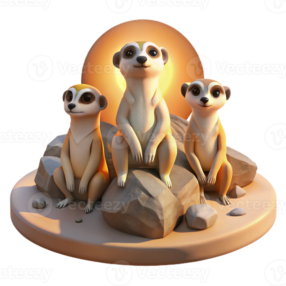 serene minimalist A Group of Meerkats Sunbathing on a Rock detailed png