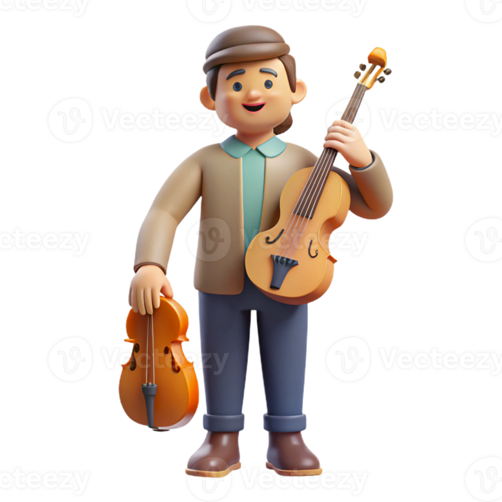 notable vintage Musician holding instrument, music portrait, with Transparent Background museum quality png