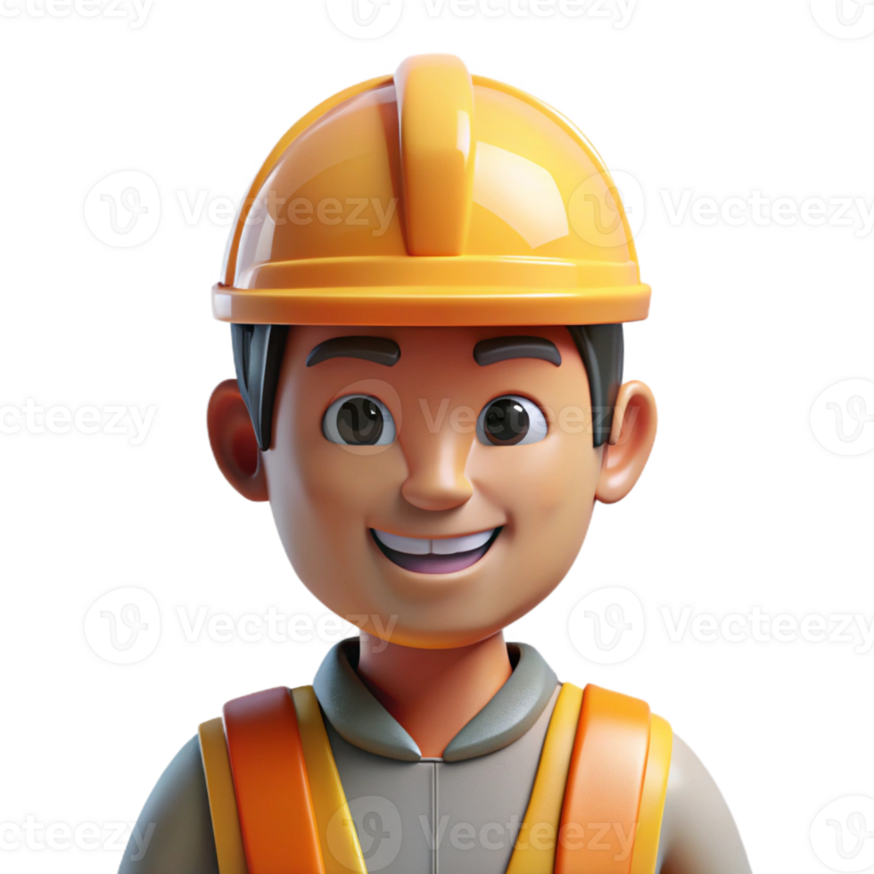 passionate radiant Construction worker in hard hat with Transparent Background expertly shot png