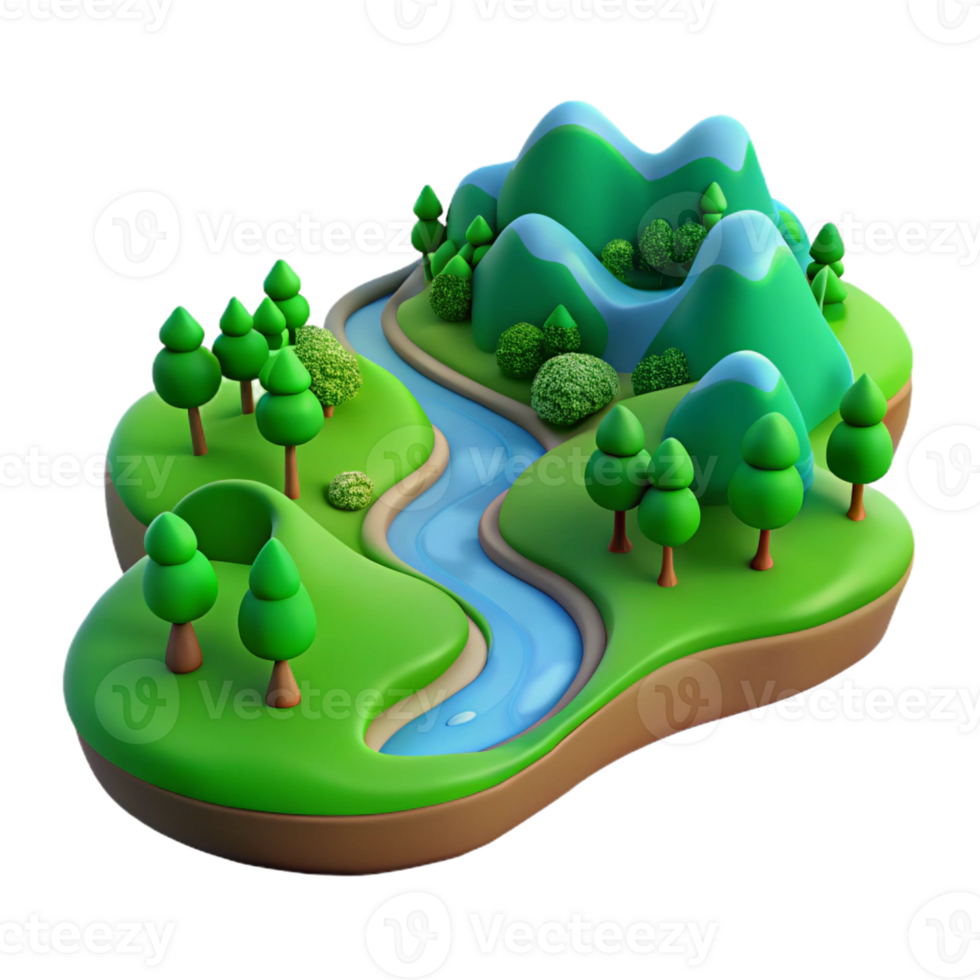 elegant vintage A Winding River Carving Through a Lush original png