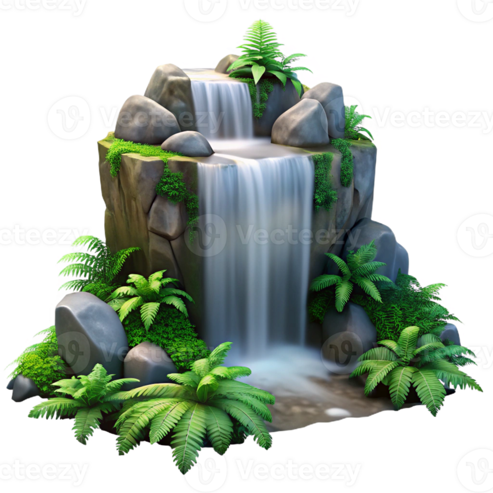 vibrant artistic A Cascading Waterfall Surrounded by Lush 4K png