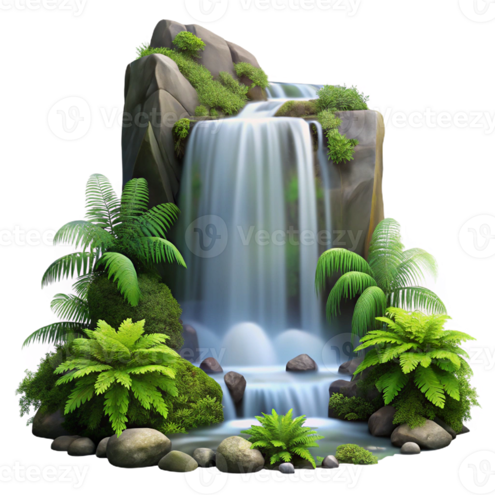 vibrant traditional A Cascading Waterfall Surrounded by Lush premium png