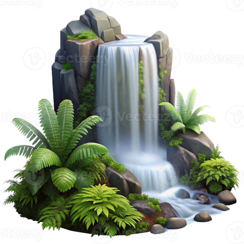 beautiful modern A Cascading Waterfall Surrounded by Lush high quality png
