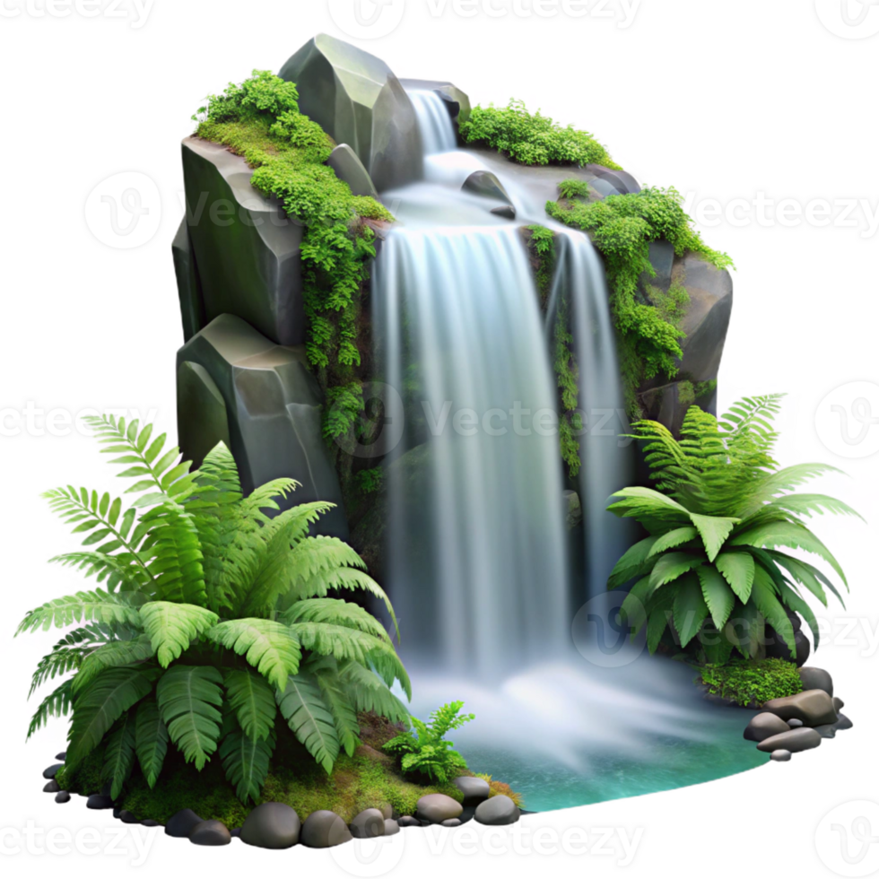 beautiful creative A Cascading Waterfall Surrounded by Lush high quality png