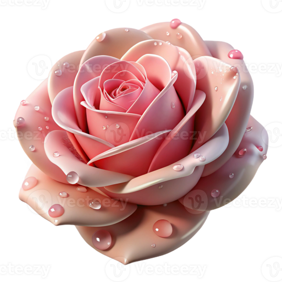 serene abstract A Blooming Rose with Dew Drops Soft Pink authentic png