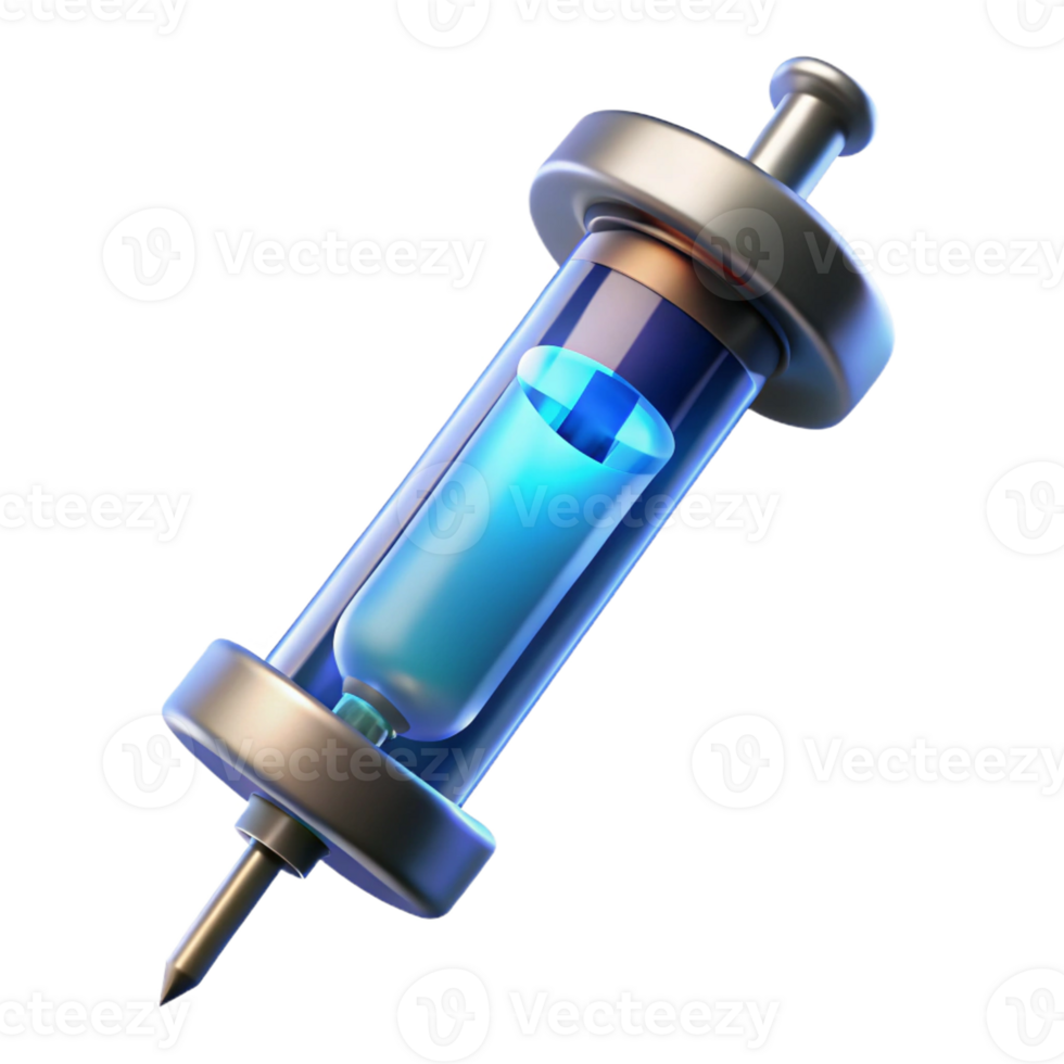 vibrant dramatic urban Advanced medical syringe, glowing liquid, digital display with Transparent Background 4K png