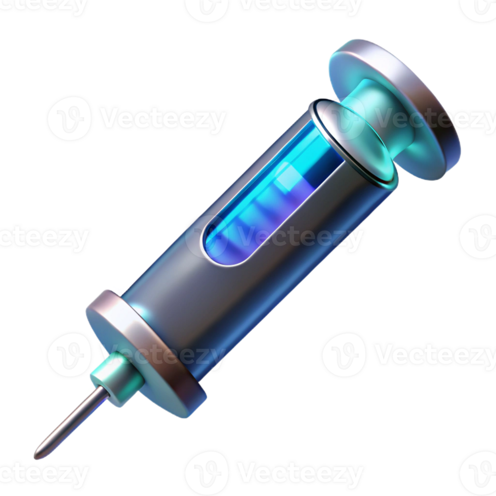 stunning iconic Advanced medical syringe, glowing liquid, digital display with Transparent Background png