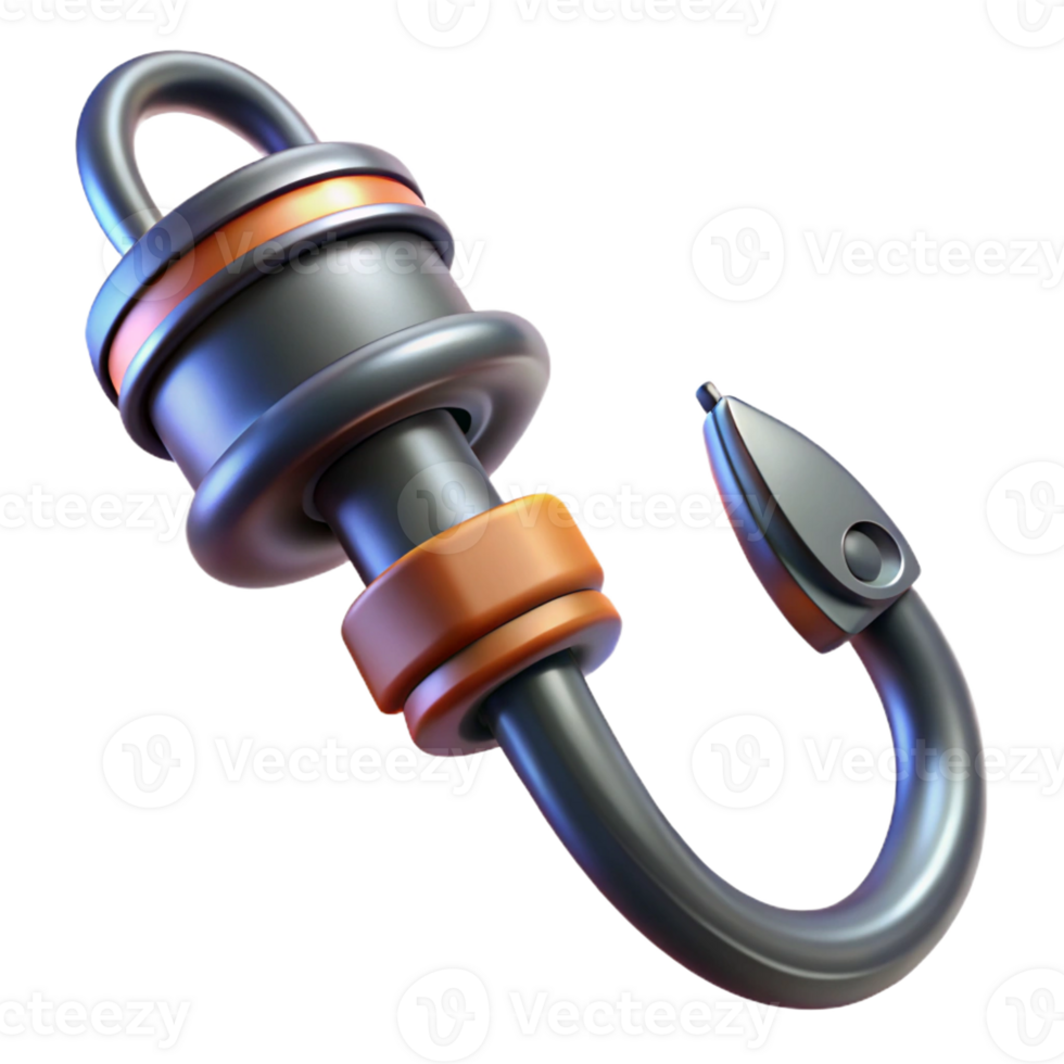 inspired renaissance Ultra-detailed photorealistic professional render, isolated cutout of a futuristic grappling hook with retractable cable, hyper-specific with Transparent Background top-tier png