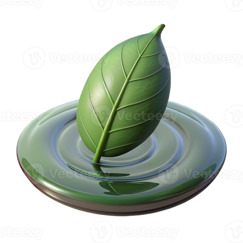 magnificent artistic A Single Leaf Floating on Water Ripples 4K png