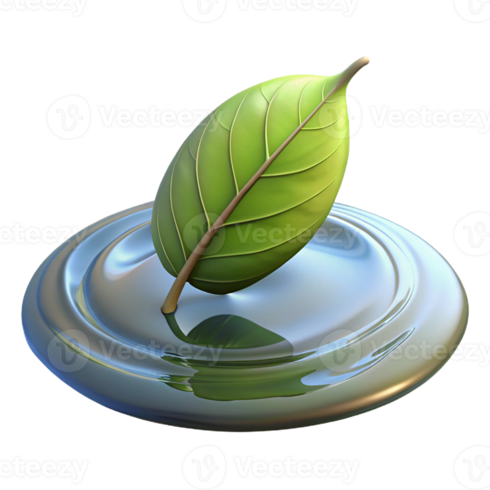 beautiful artistic A Single Leaf Floating on Water Ripples detailed png