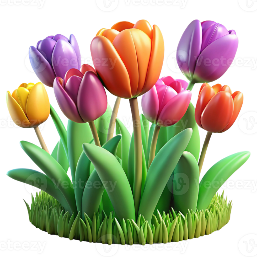 wonderful rustic A Group of Colorful Tulips in a Field high resolution png