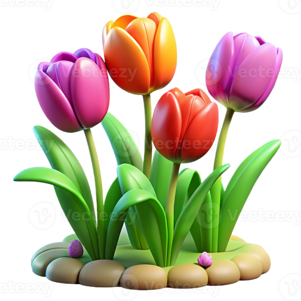 serene rustic A Group of Colorful Tulips in a Field detailed png