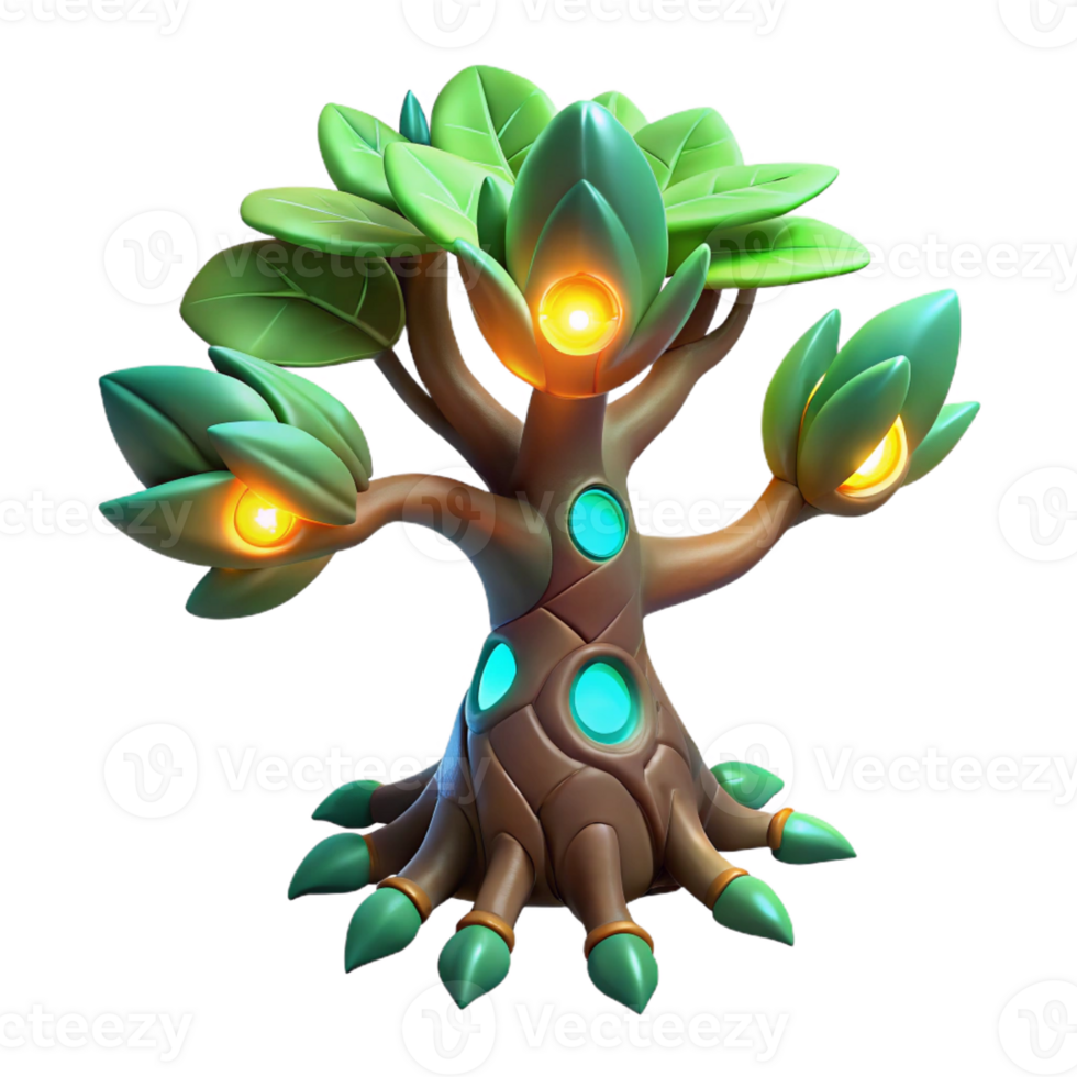 remarkable organic Bioengineered alien tree sapling, glowing leaves, unusual bark with Transparent Background impeccable png