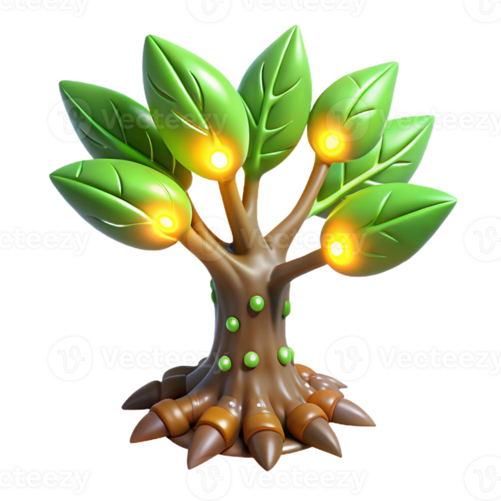gorgeous rustic Bioengineered alien tree sapling, glowing leaves, unusual bark with Transparent Background exclusive png