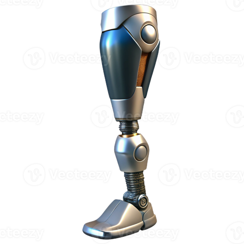 alluring unparalleled Cybernetic leg prosthesis, metallic finish, articulated joints with Transparent Background png