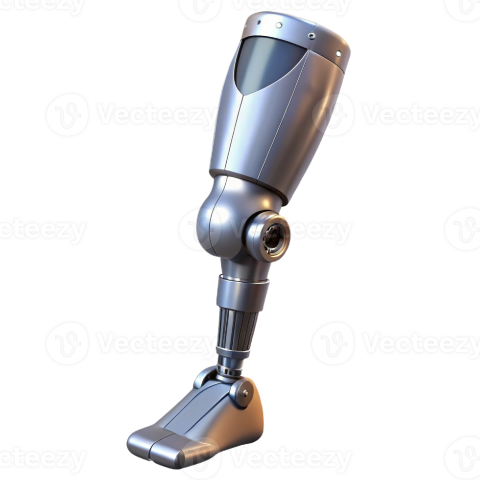 serene renaissance Cybernetic leg prosthesis, metallic finish, articulated joints with Transparent Background artisan png