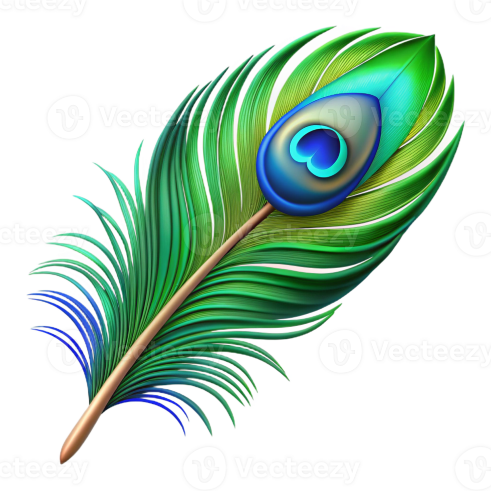 mysterious mesmerizing Photorealistic, hyper-specific, isolated cutout of a single peacock feather, iridescent blue and green Ultra-detailed with Transparent Background 8K png